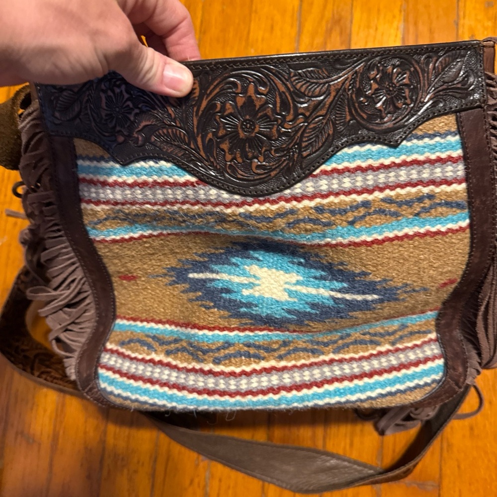 Ariat large Brown and Blue Patterned Fringe Bag